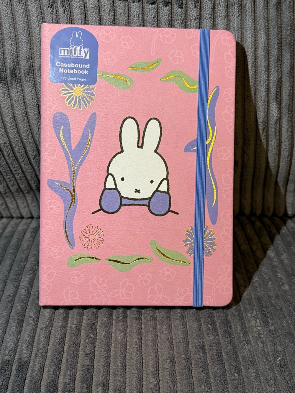 miffy Pink Notebook with Blue Elastic and Floral Accents